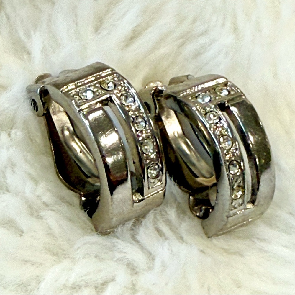 Silver Crystal Huggie hoop clip on Earrings - Women Jewelry